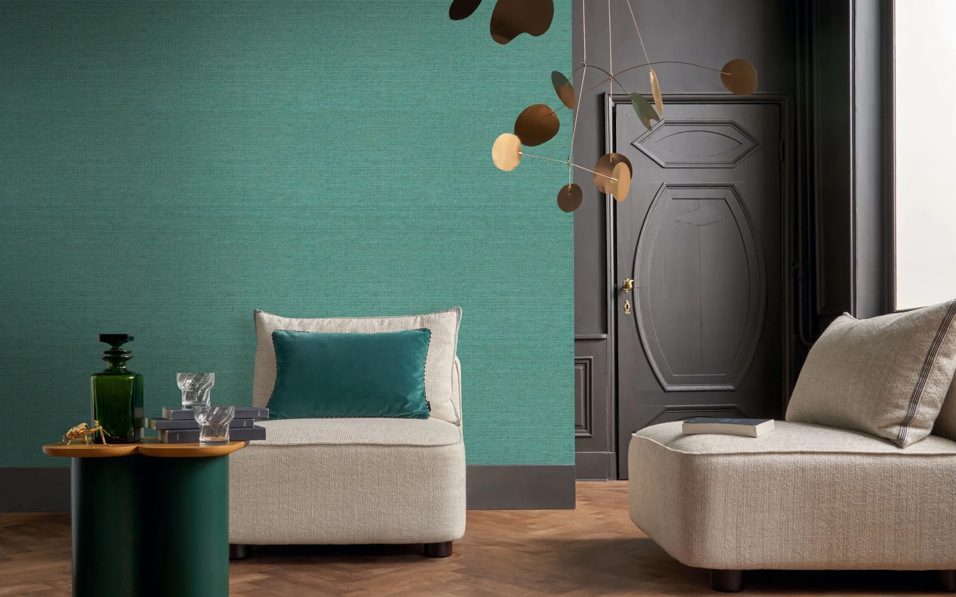 Groene Casamance behang in de woonkamer