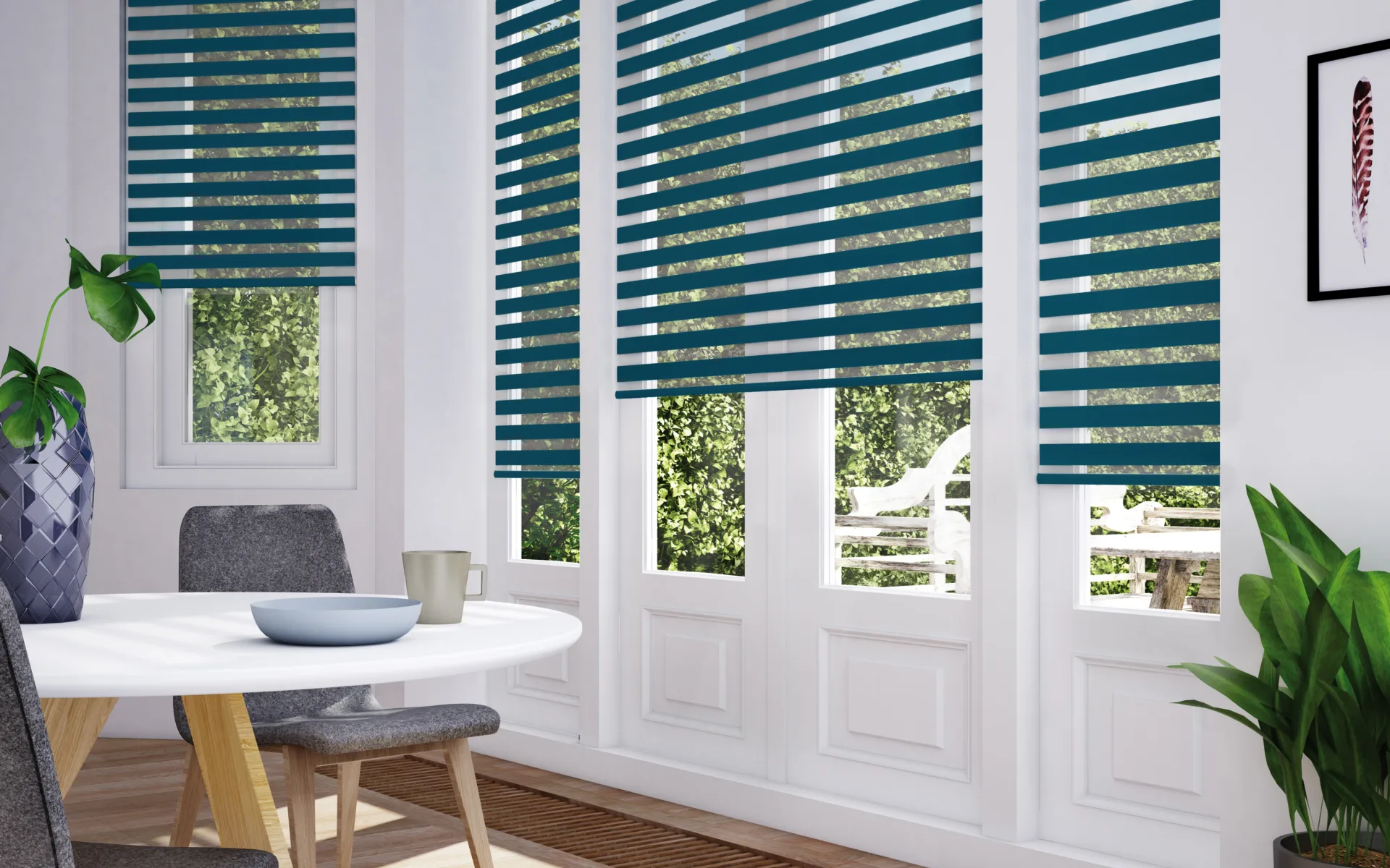 Blauwe multishades van multisol in de eetkamer